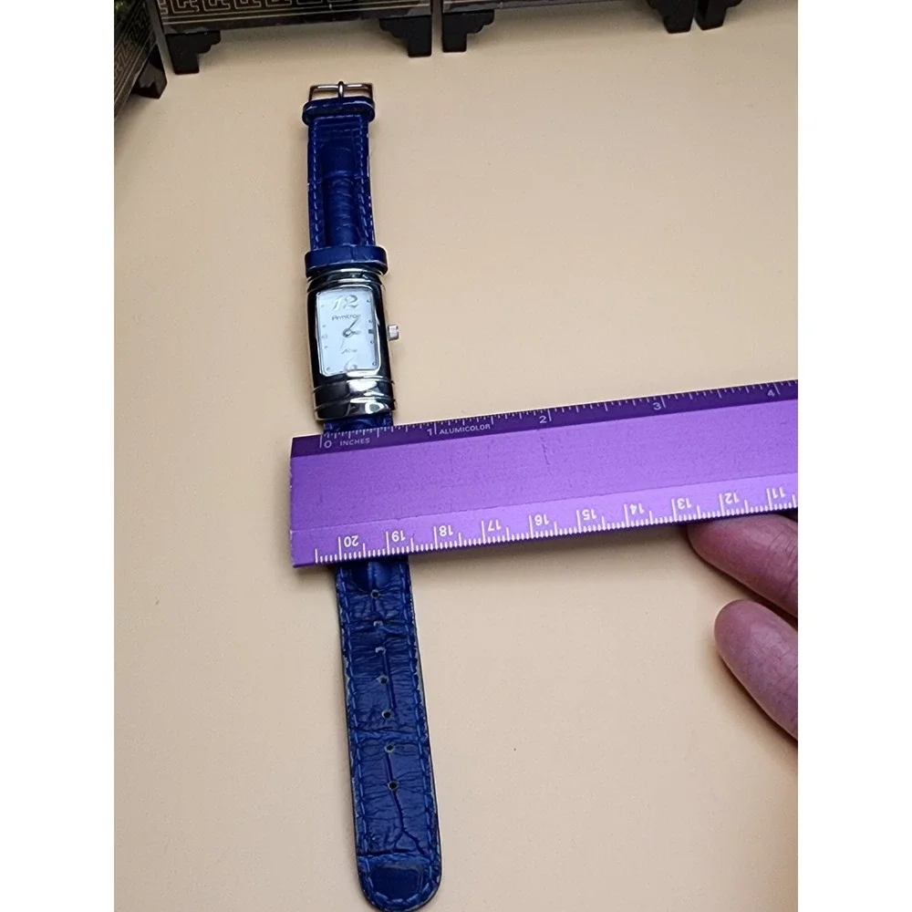 ARMITRON NOW Watch Silver Tone Rectangle Dial Blue Band New Battery FREE $HIP!!